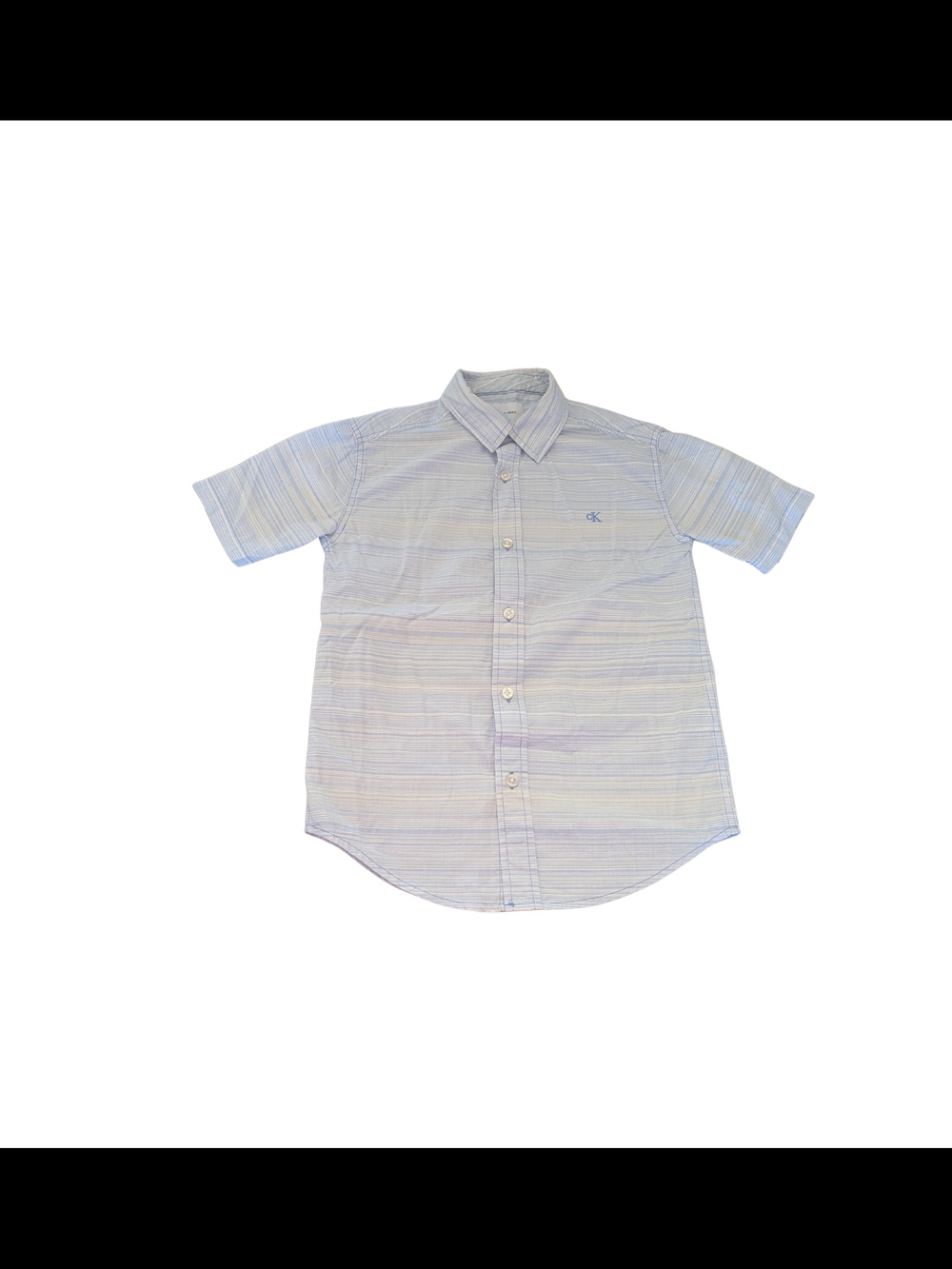 EUC Calvin Klein Boys Small 8 Blue Stripe Classic Button Up Short Sleeve Shirt